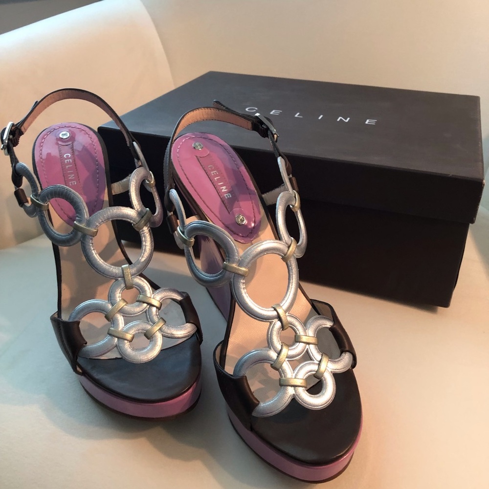 Celine patent leather wedge multi sz 7